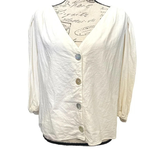 Zara TRF Collection Cream Puff Sleeve Linen Blend Top Size XL - Picture 7 of 7